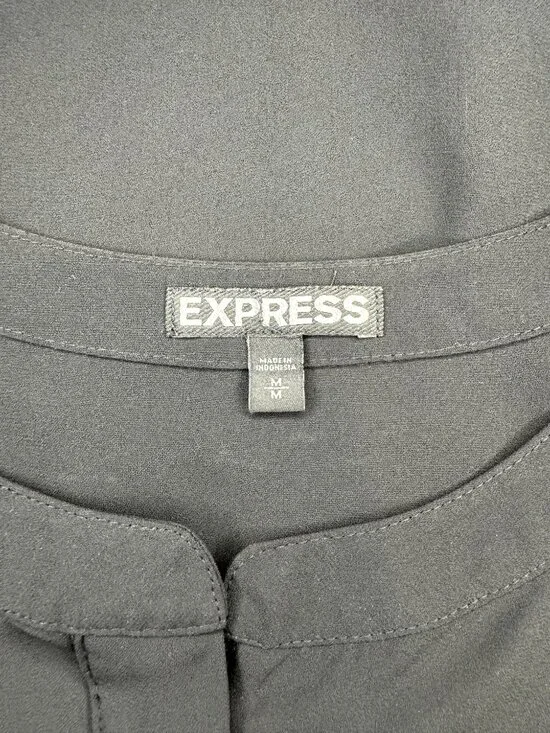 Women's Express 3/4 sleeve Flowy Blouse with Zipper Black size Medium - Picture 3 of 7